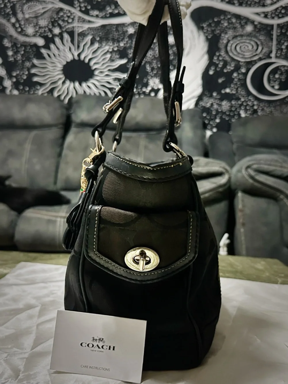 Vintage Coach Y2K soho shoulder Bag Black Signature Tote with cherry chain tote - Picture 15 of 17